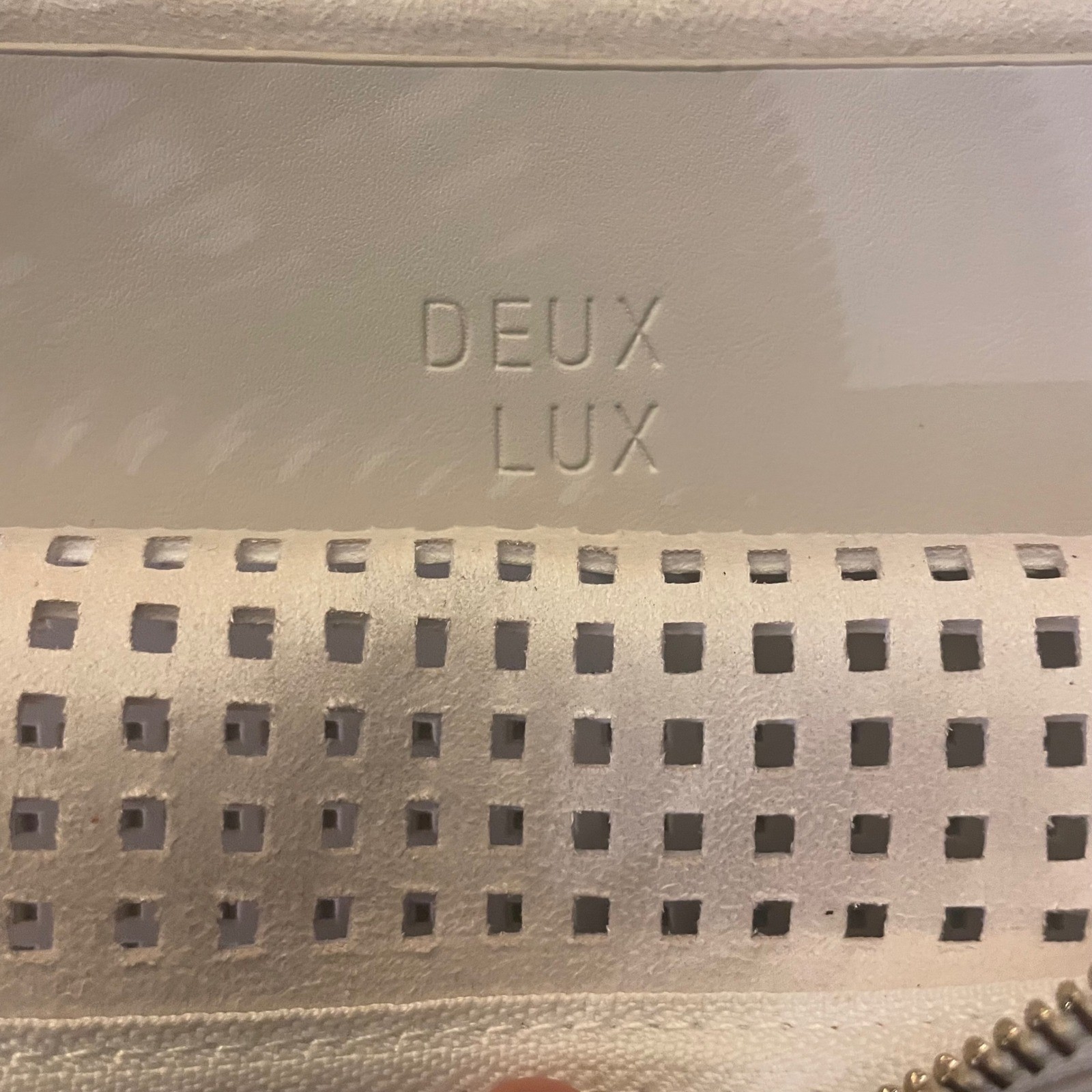 Deux Lux Cream Vegan Leather Perforated Laser Cut Zip Top Clutch Bag Pouch