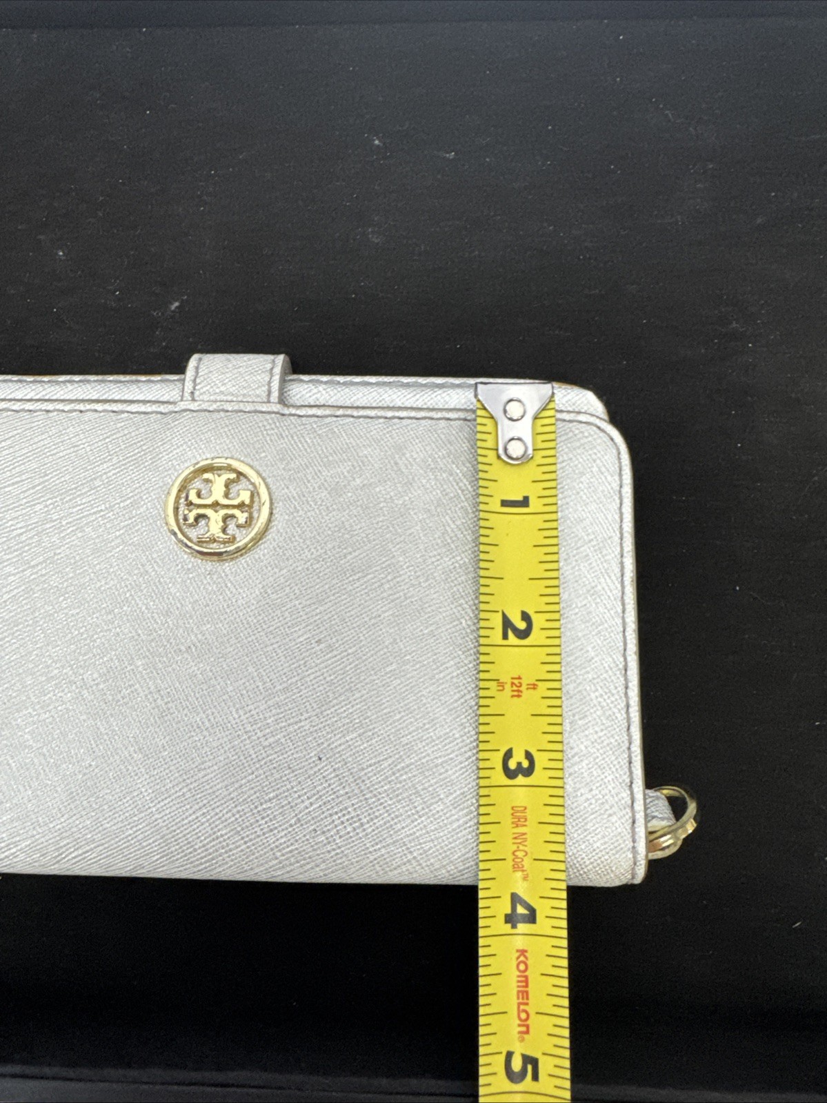 Tory Burch Wallet Coin Purse Card Holder Keychain Silver Leather