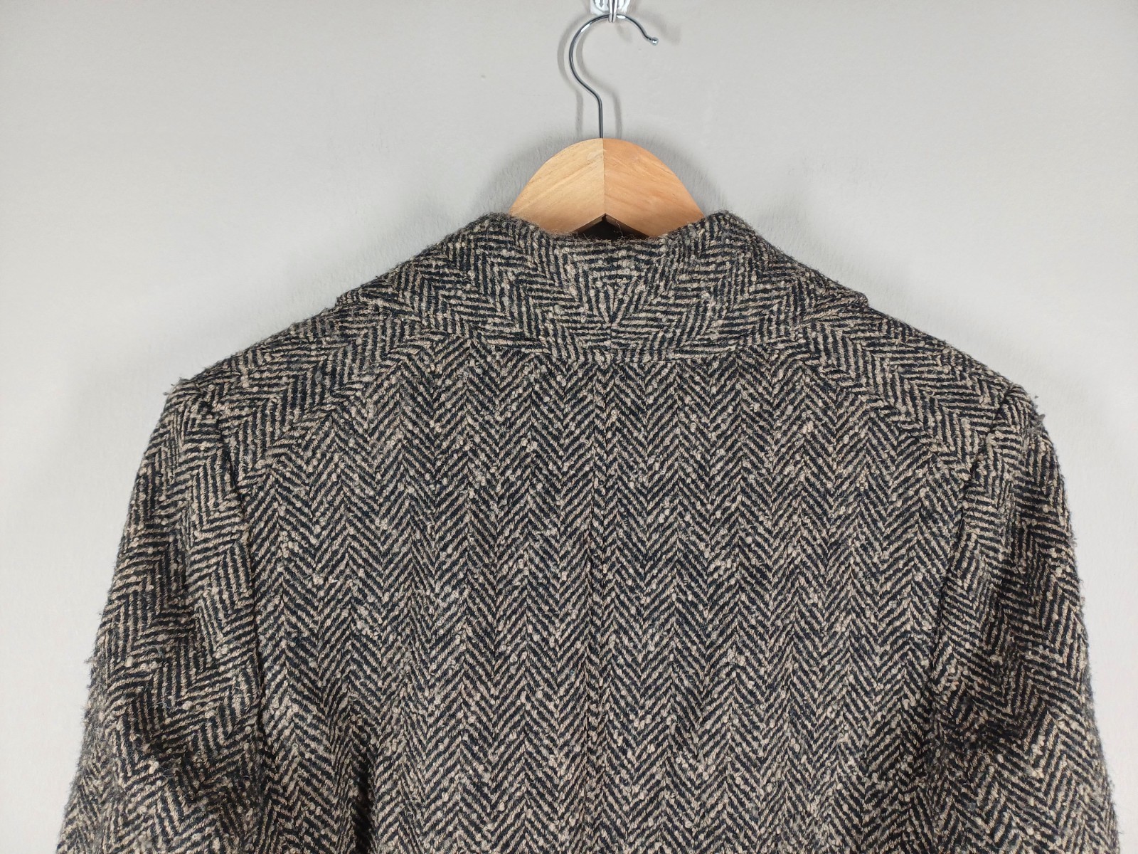 Jaeger Jacket Womens UK 12 Beige/Black Virgin Wool Cashmere Herringbone Blazer