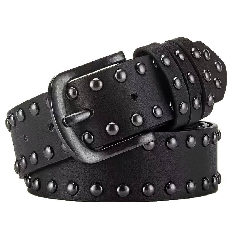 Belt Studded Riveted Black Leather Punk Gothic Grunge Length 42″ Width 1.5″ NEW