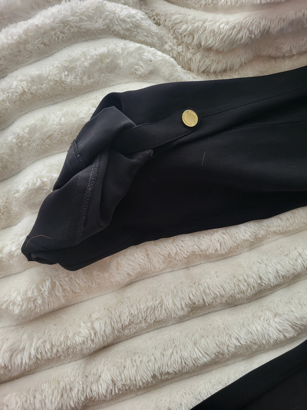 Calvin Klein Ladies Pants Small 30″ Black Gold Snap Pockets Button Accent Straps