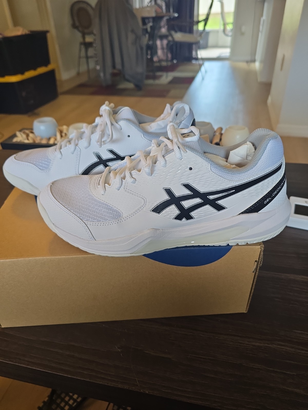 Mens Asics Gel-Dedicate 8 Sneakers Size 9 White/Black 1041A408-101 Shoes New