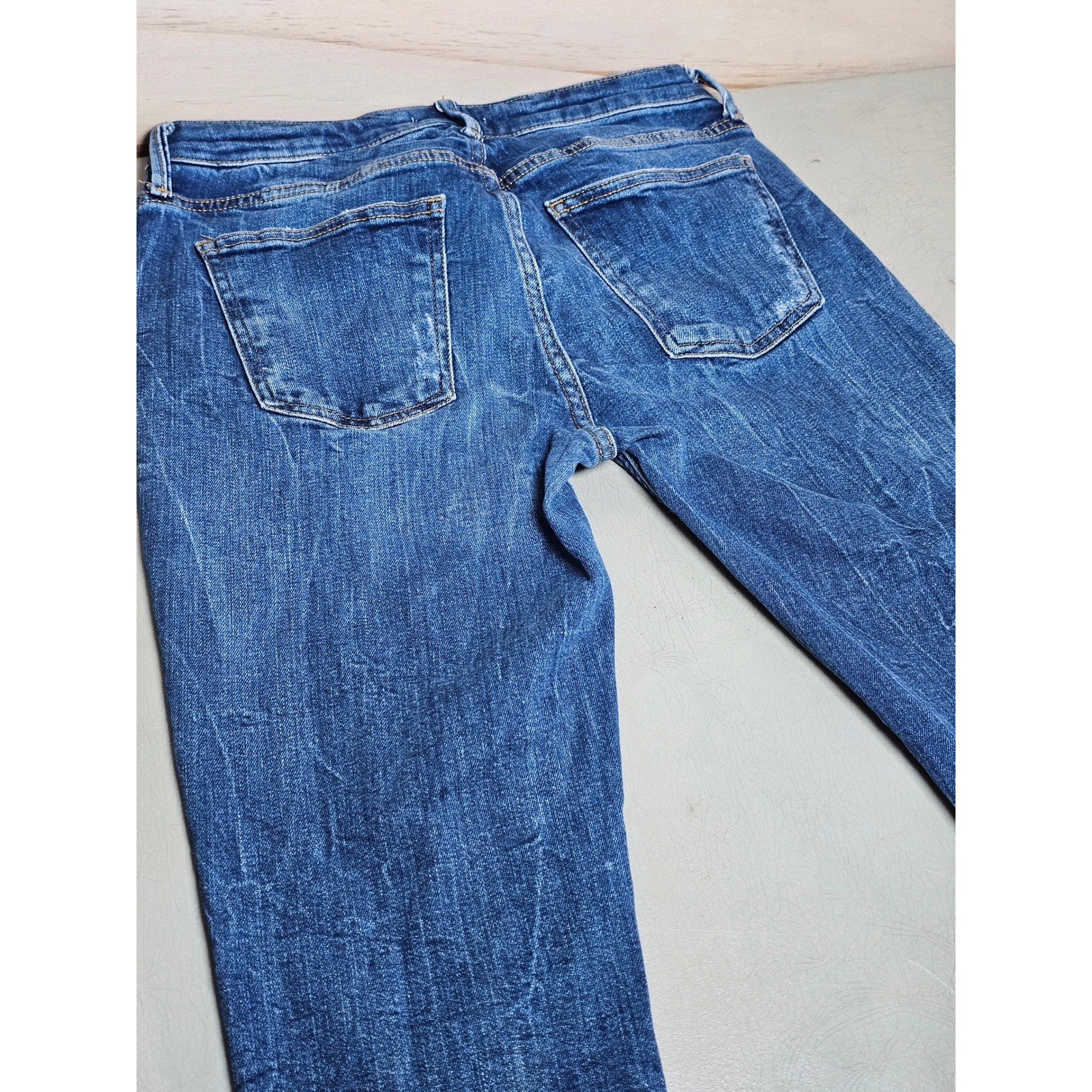 Zara Woman Premium Denim Distressed Slim Jeans Blue Frayed Hem Size 6 2606-115