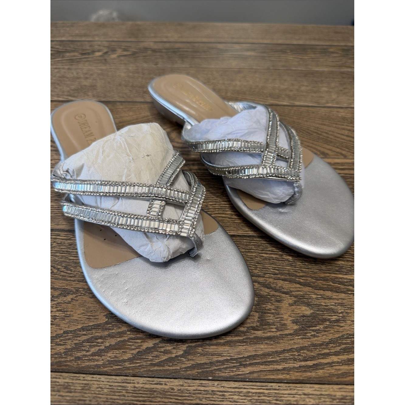 Silver Embellished Women’s Slide Sandals – Elegant Crystal Straps 9 Summer