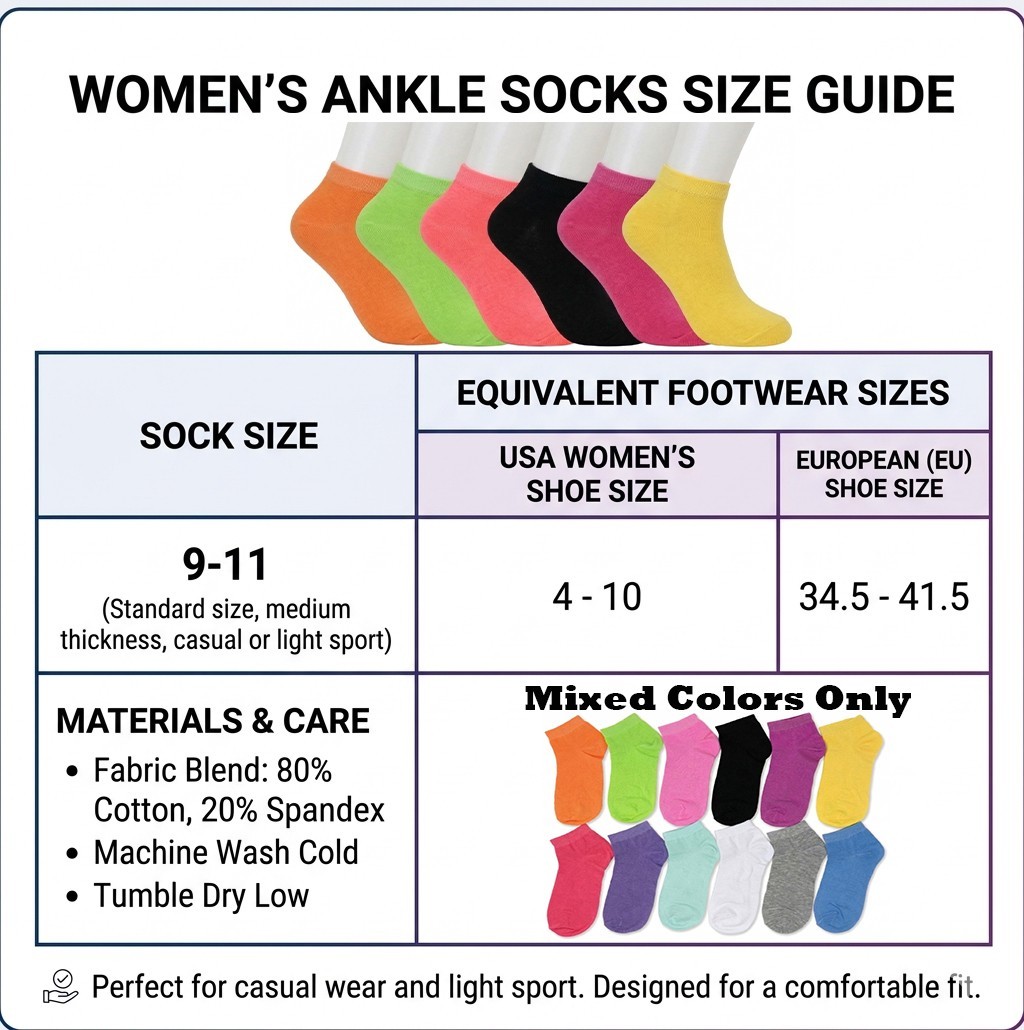 6 Pairs Women Ankle Socks Athletic Low Cut Cotton Lightweight Various Colors
