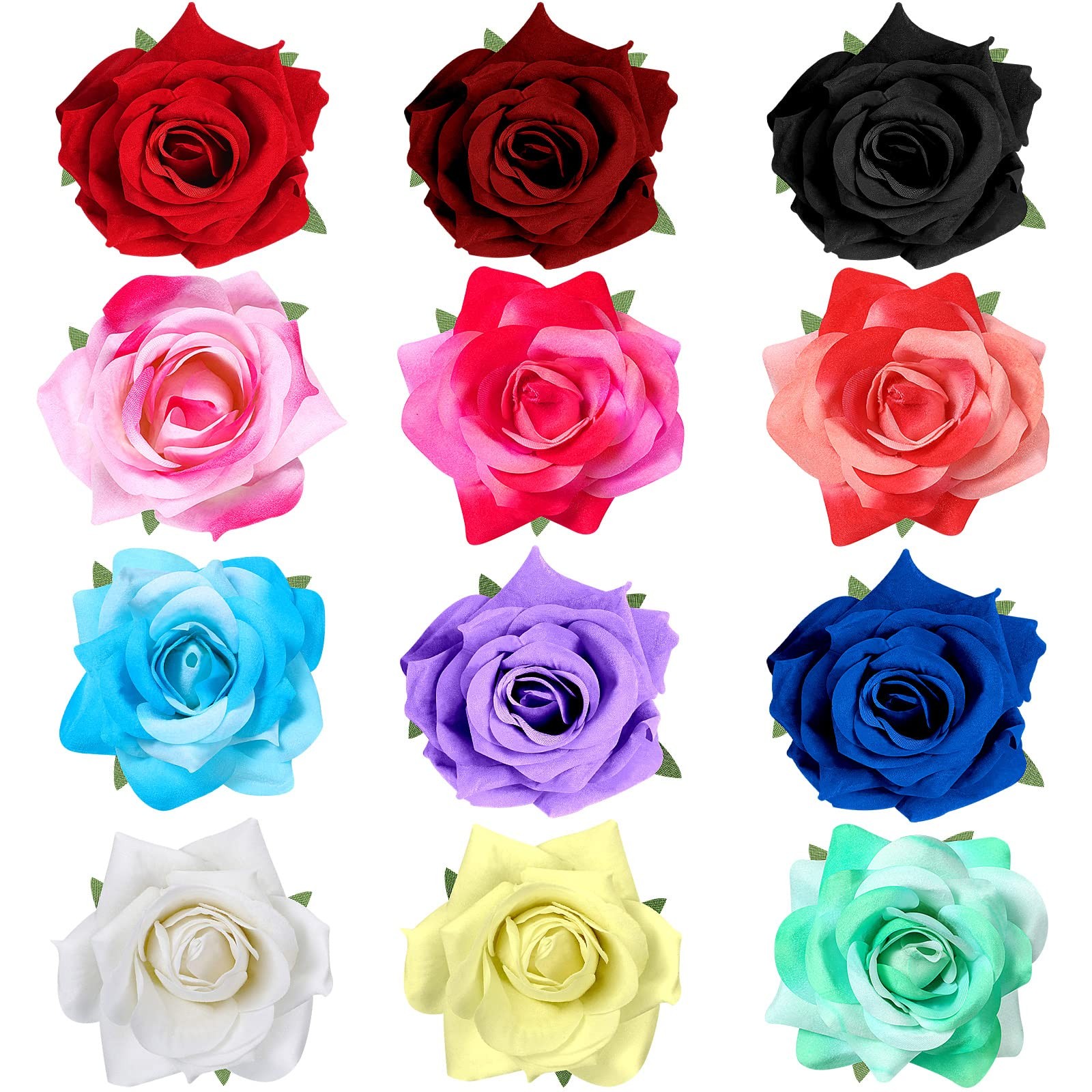 12 Pack Rose Hair Clip Flower 2.8 In Hairpin Floral Brooch Multi