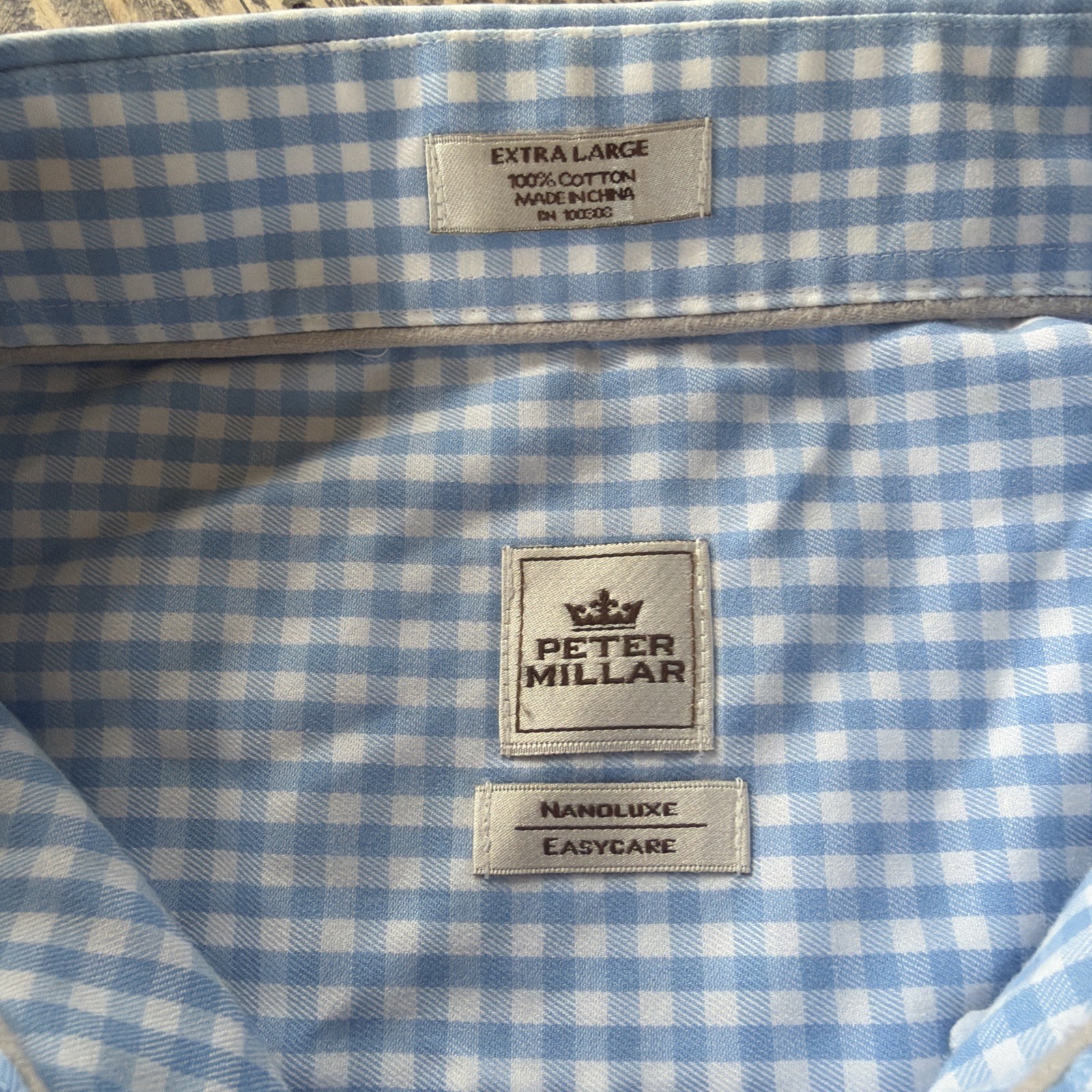 Peter Millar Nanoluxe Easycare Shirt Mens XL Blue White Gingham Check Button Up