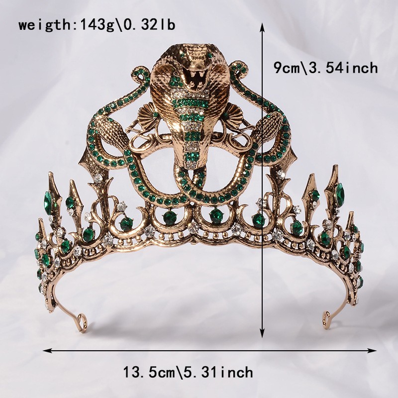 9cm Tall Unique Cobra Snake Green Crystal Tiara Crown For Women Queen Princess