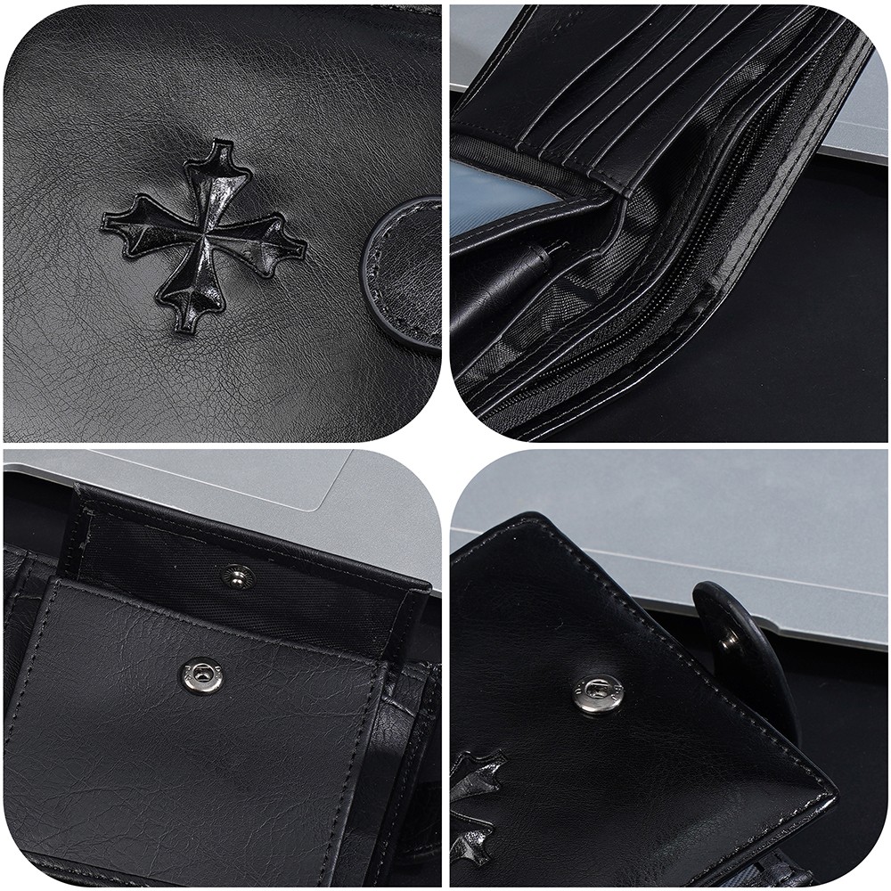 Men’s Leather Thin Business Card Case Wallet Folding Billfold Wallet Hasp Snap