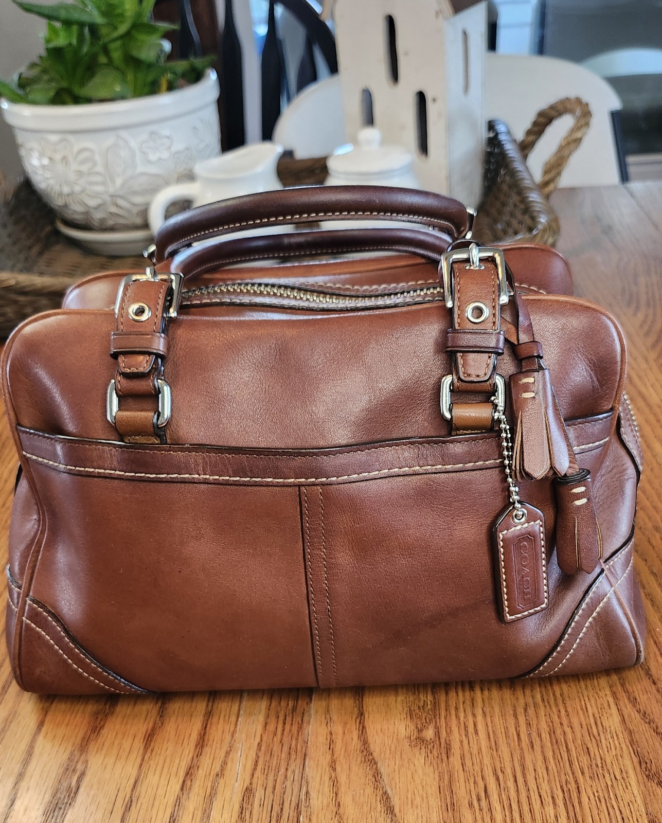 Vintage Coach Hamilton Tanned Cognac Brown Leather Tote Bag Satchel y2k
