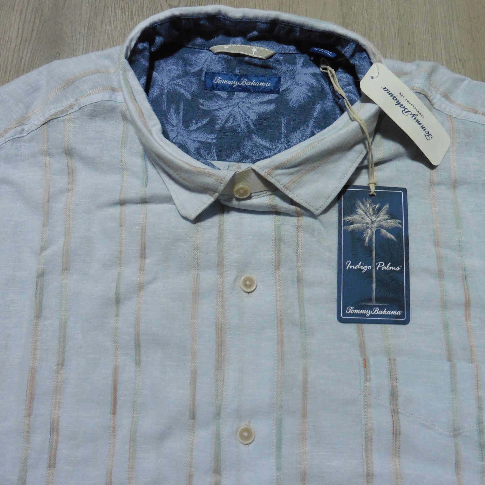 TOMMY BAHAMA Mens 3XLB 3XL BIG SHIRT LINEN INDIGO PALMS SONORA STRIPE CAMP