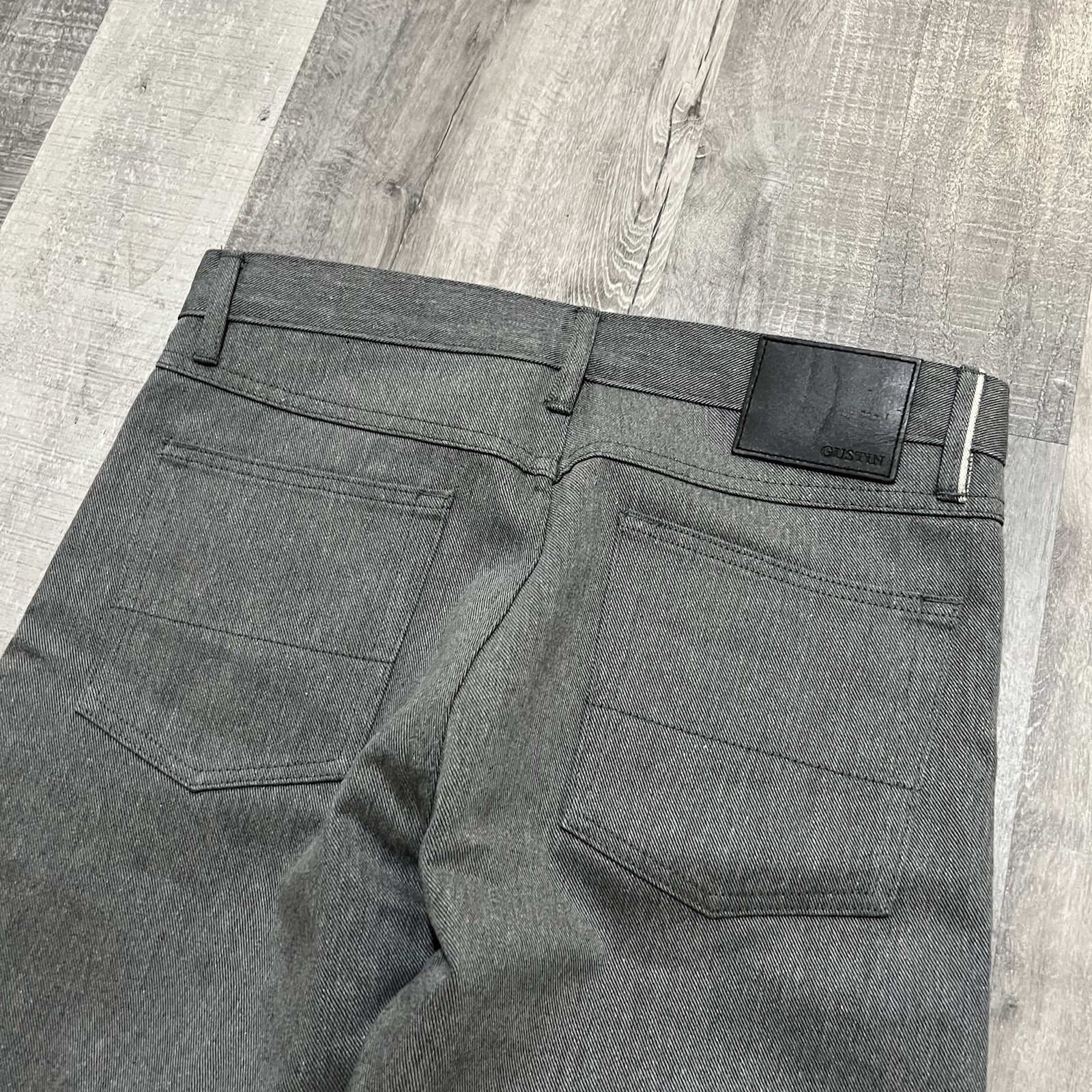 GUSTIN California Slim Gray Raw Denim Jeans Men’s Selvedge Button Fly Size 34