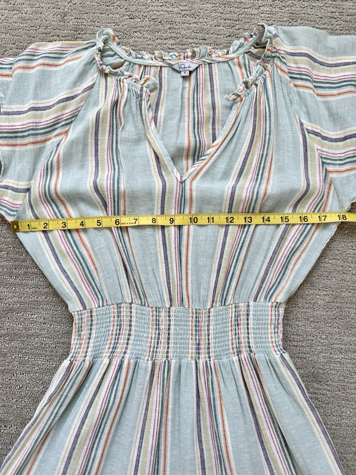 Rails Amellia Linen Blend Midi Dress Striped Smocked Tiered Size S Bohemian