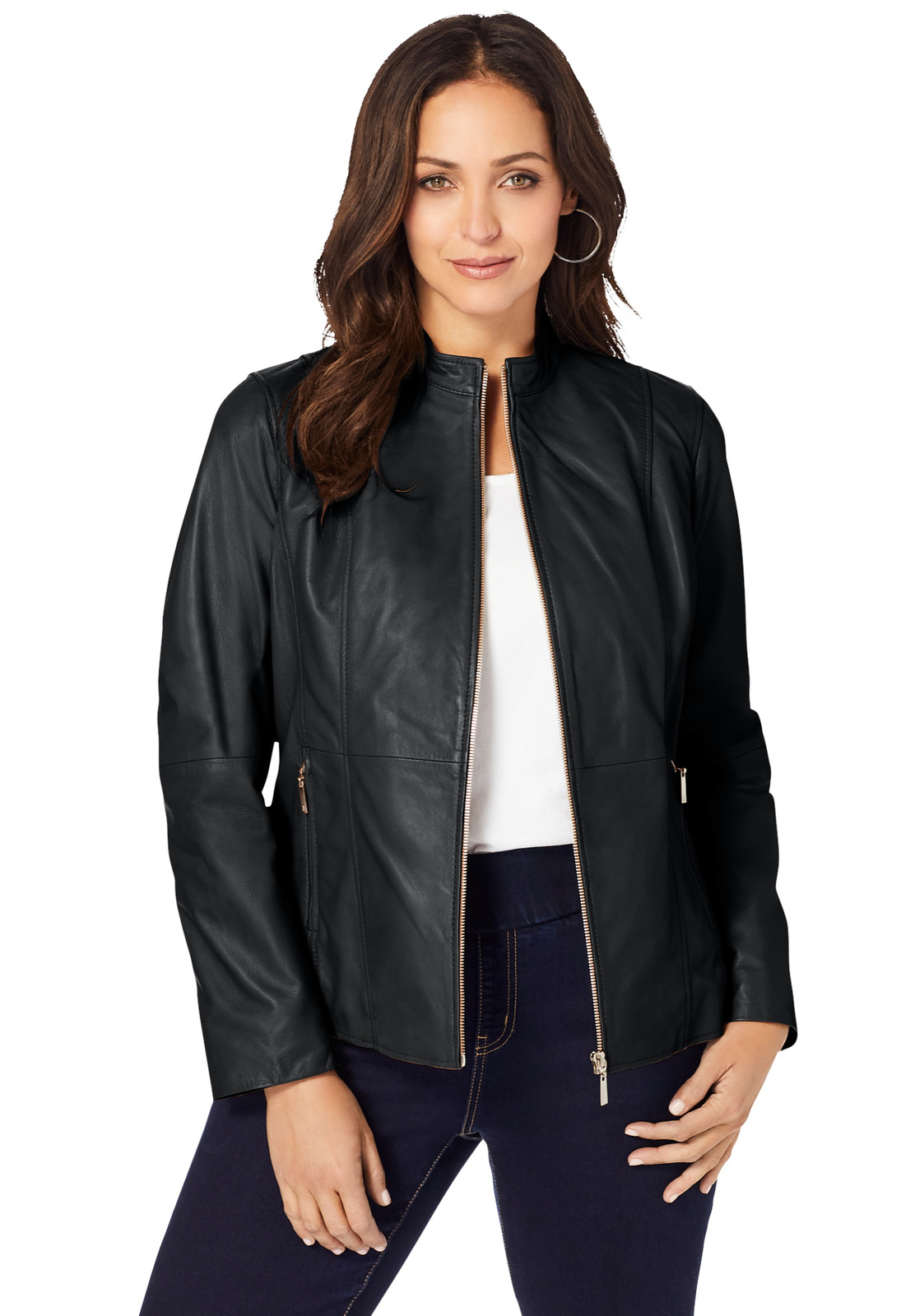 Jessica London Women’s Plus Size Zip Front Leather Jacket