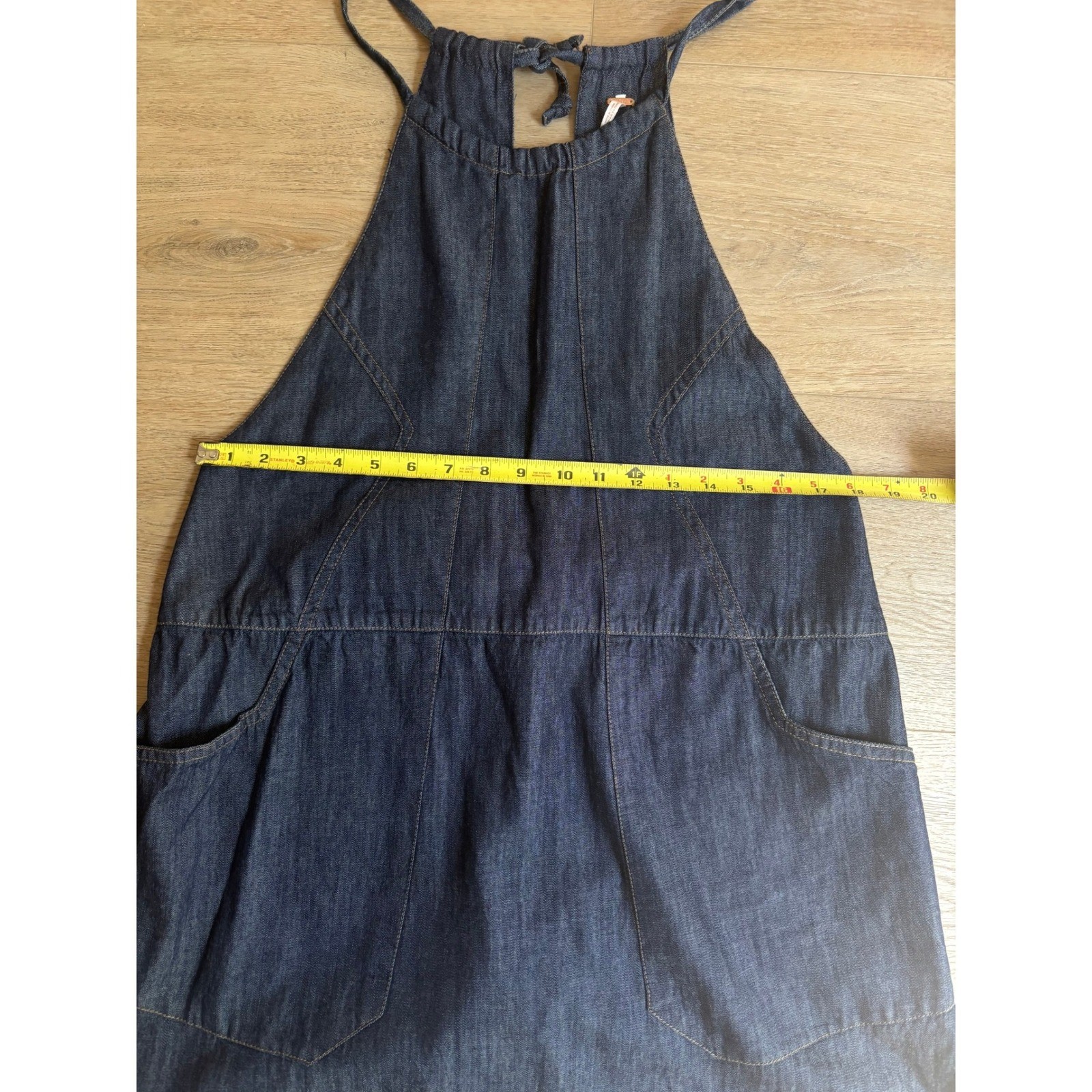 Free People Denim Halter Babydoll Mini Dress Dark Wash Open Back Blue S