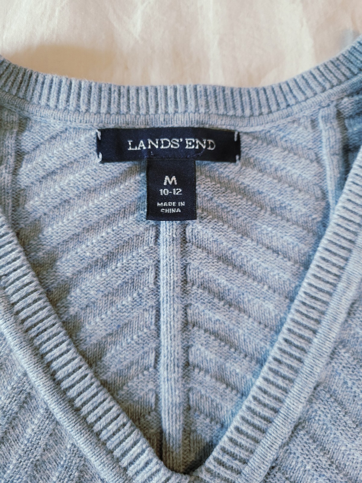 Lands’ End Marbled Baby Blue 100% Baumwolle Womens Size M V-Neck Sweater