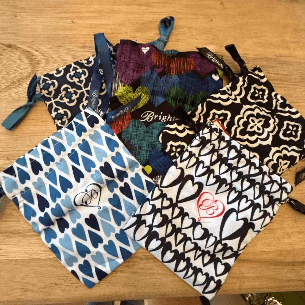 5 Brighton jewelry assorted prints hearts fabric pouches blue black green