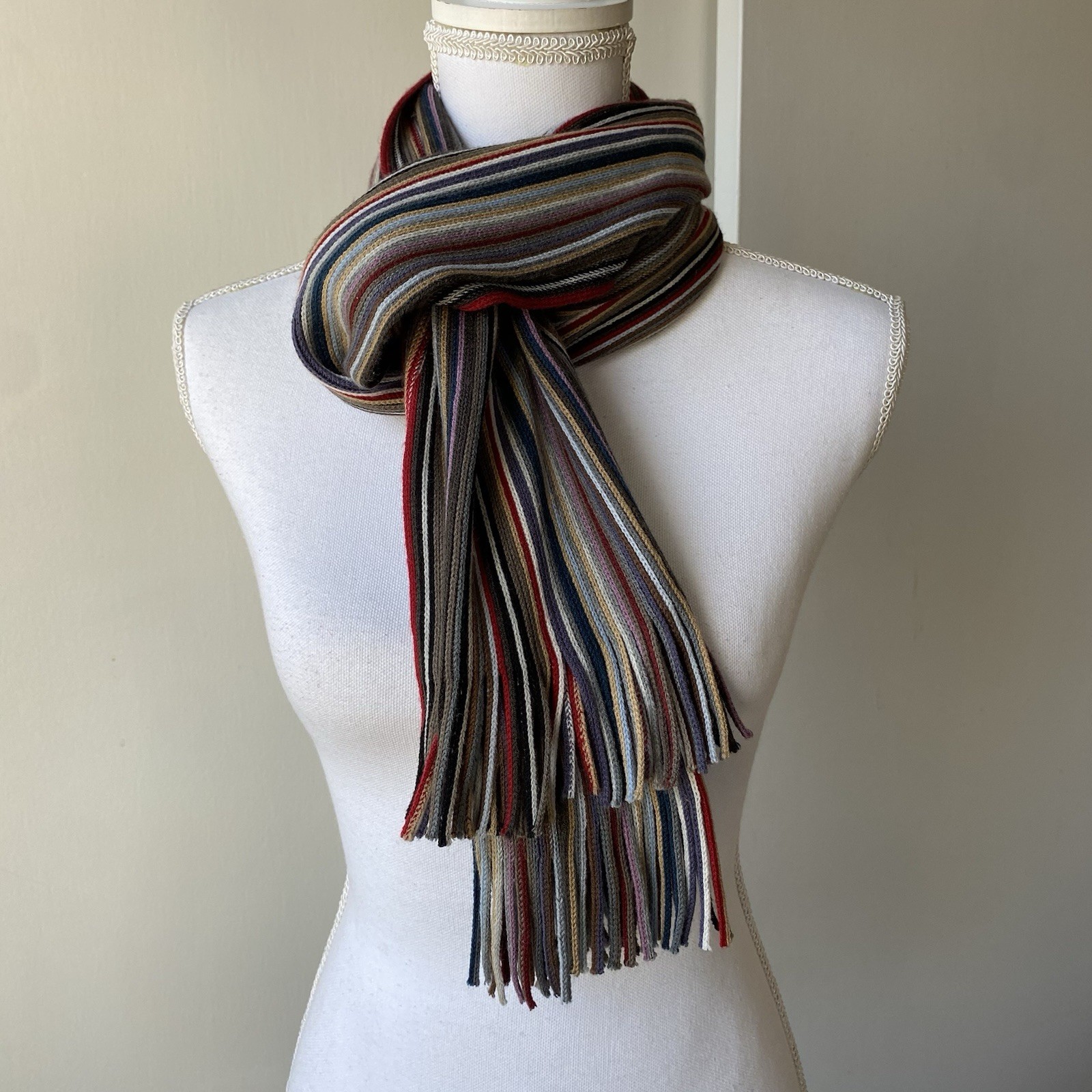 FRAAS Scarf Striped Red Gray Beige Teal Purple Black Fringe Soft Men’s Women’s