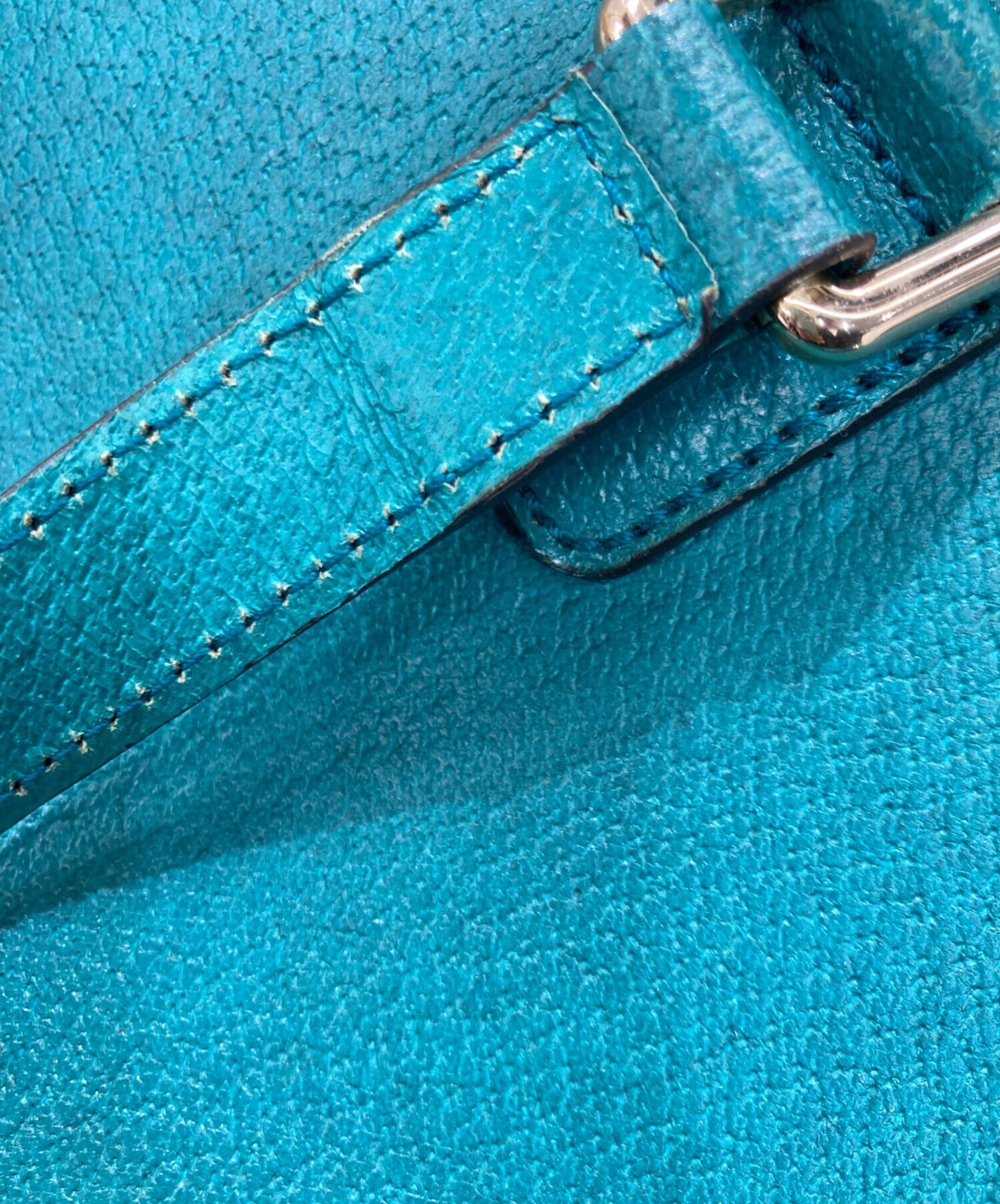 Gucci Turquoise Blue Leather Handbag Gold Hardware 264210 Women 12.6in x 7.5in