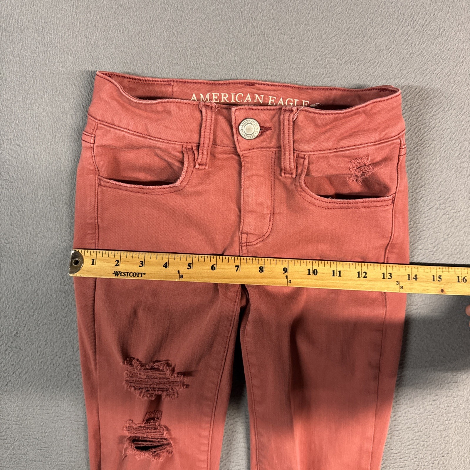 American Eagle Jeans Womens 00 Short Candy Pink Jegging Stretch Distressed Denim