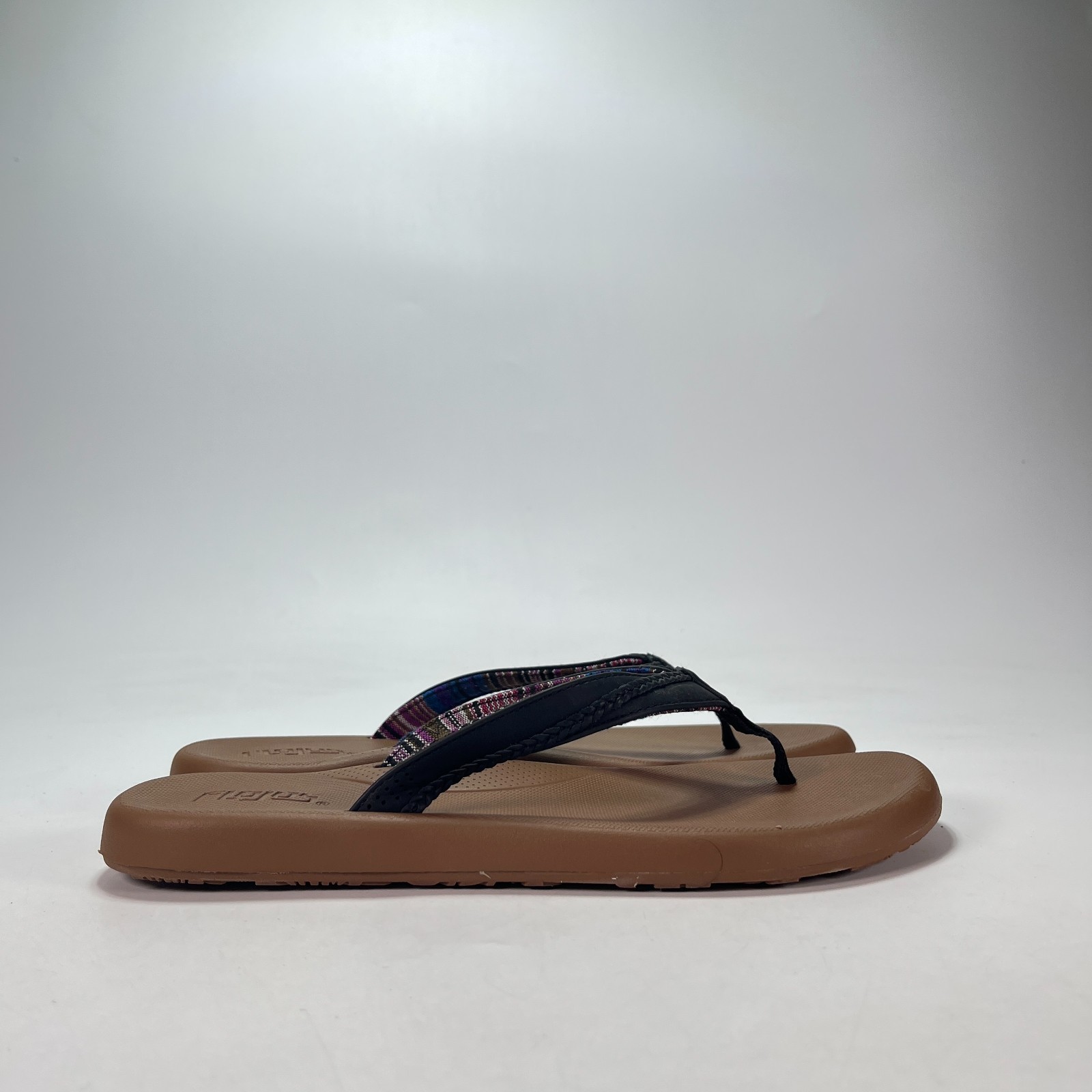 Flojos Black Brown Casual Memory Foam Footbed Flip Flops Sandals Women’s Size 9