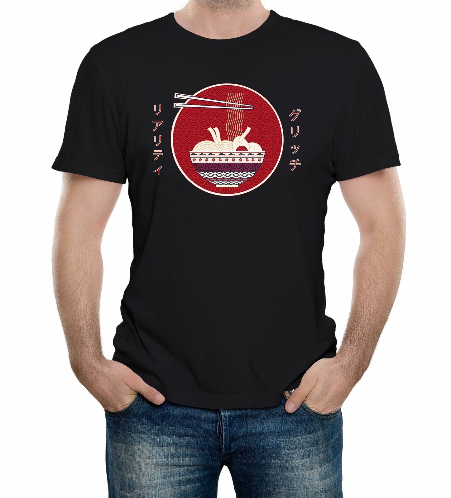 Reality Glitch Japanese Ramen Noodle Mens T-Shirt Anime Manga Cool Food Japan