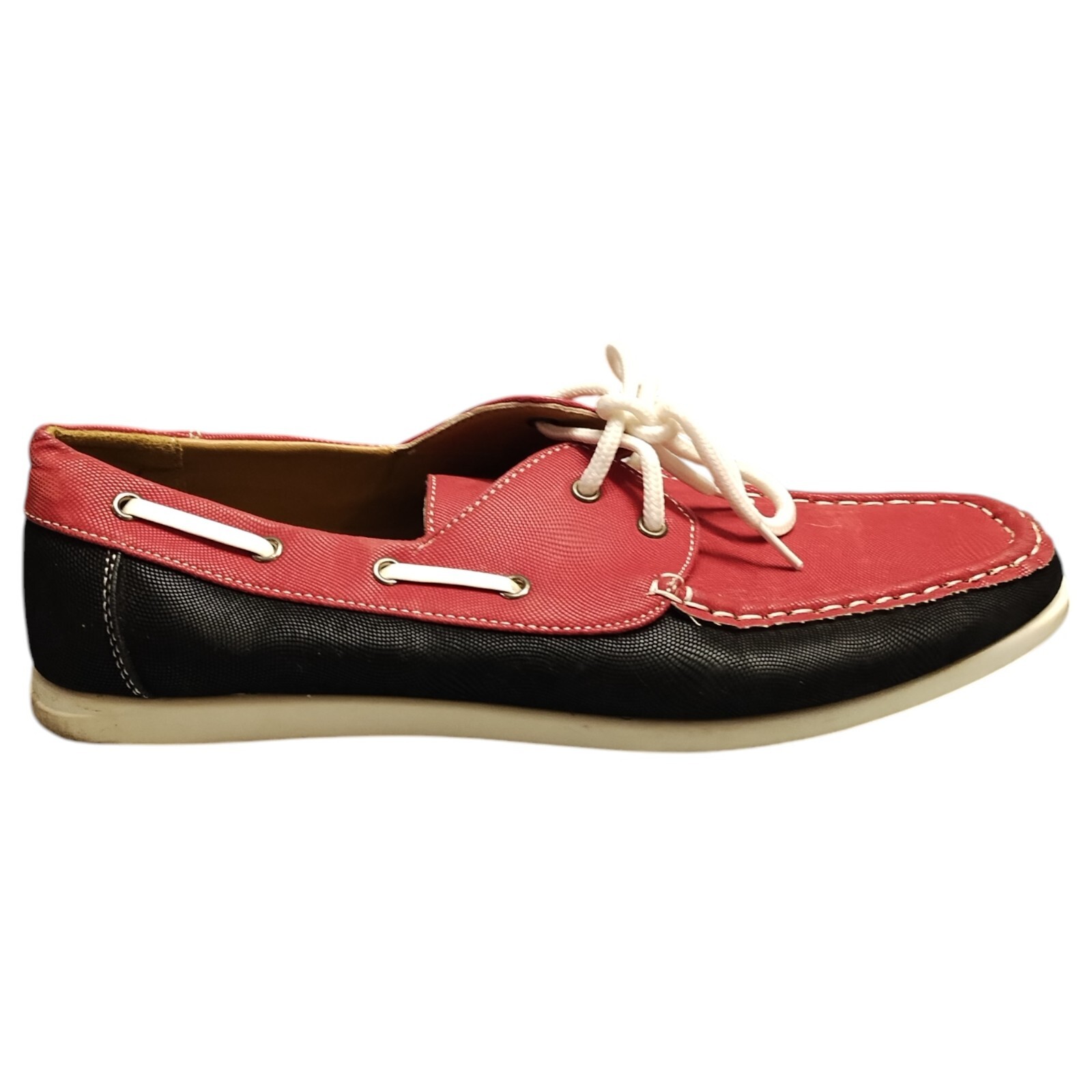 Tim Evans England Loafers Boat Shoes Mens Size 11 Red Black Canvas Lined Laces