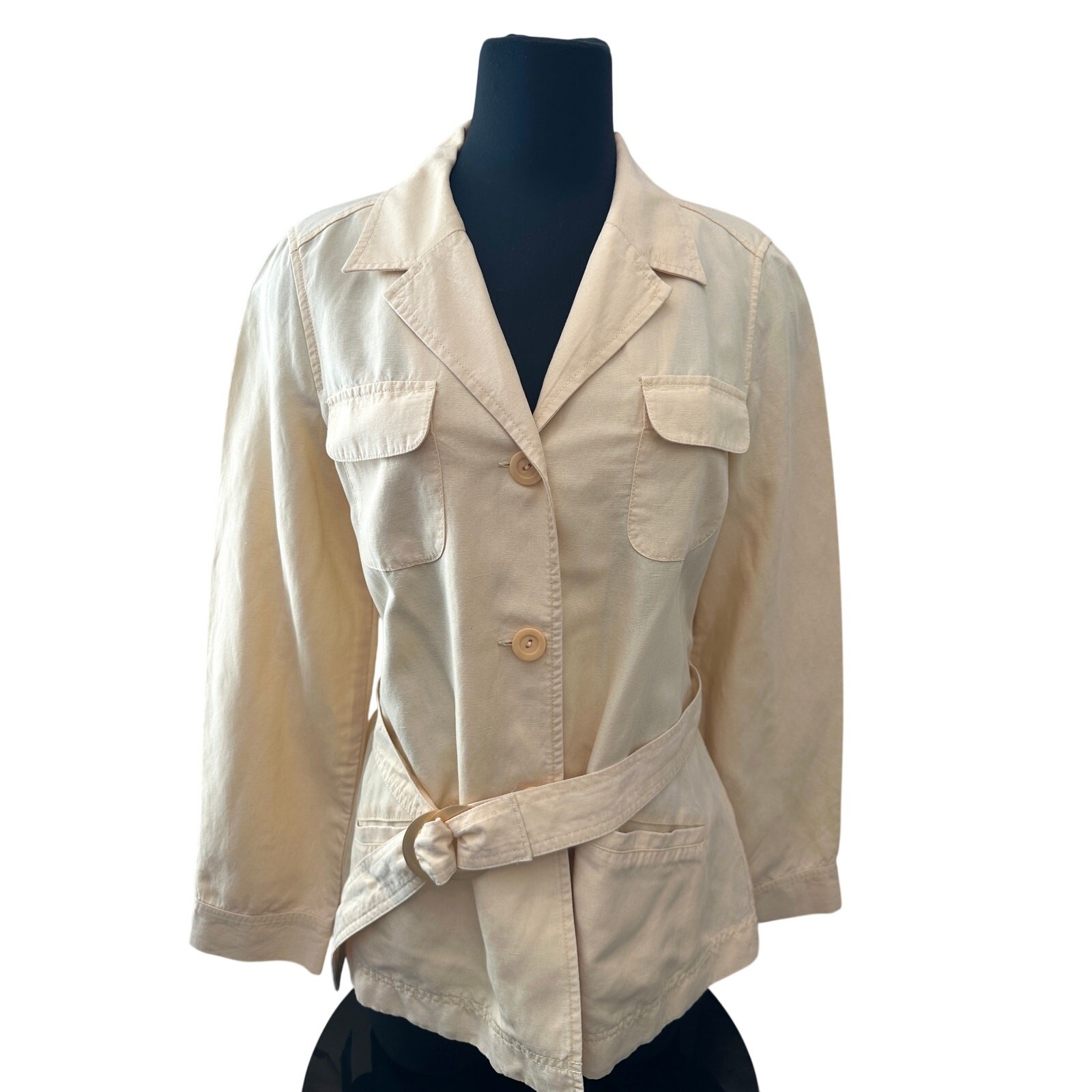 EDDIE BAUER Beige Belted Utility Jacket Safari Shirt Jacket | Size 10