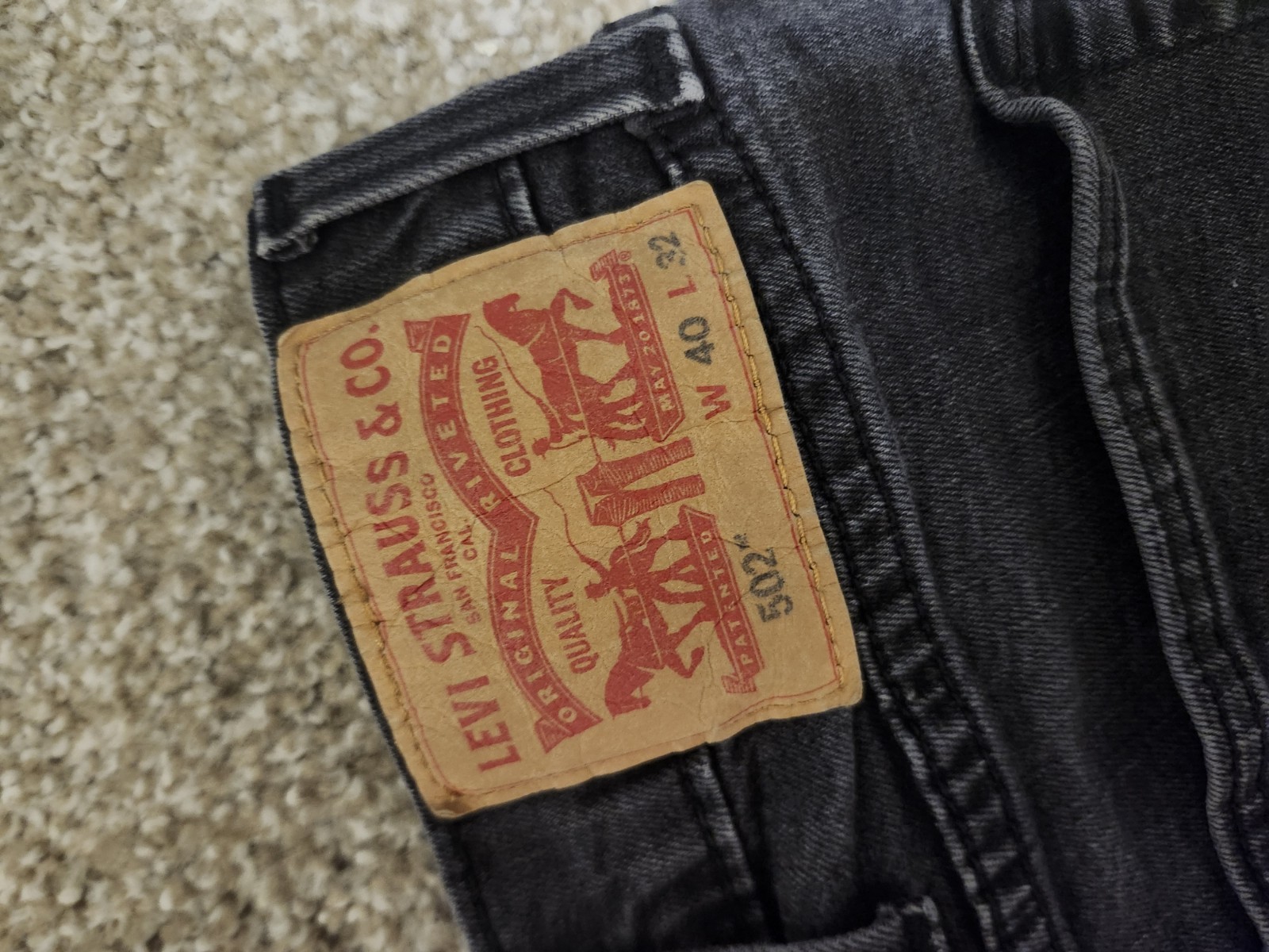 Levis 502 Jeans Mens 40×32 Premium Slim Tapered Stretch Denim Pants Actual 38×29