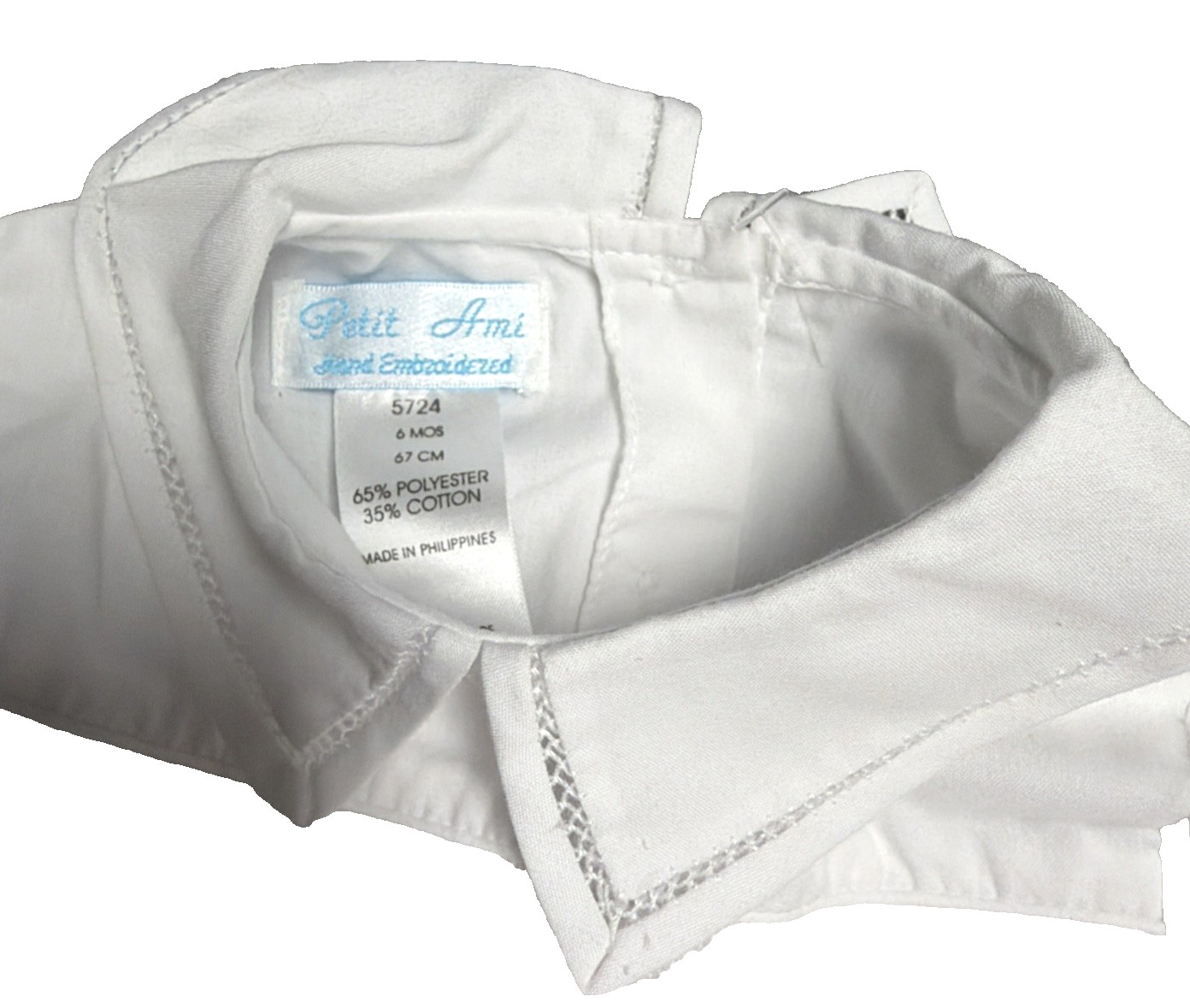 PETIT AMI White Christening Baptism Hand Smocked Romper Baby Boy Sz 6 Months