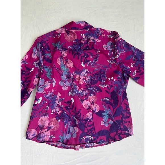 Appleseeds Petites Magenta Floral Button Down Shirt 18PS A35300 Purple Pink