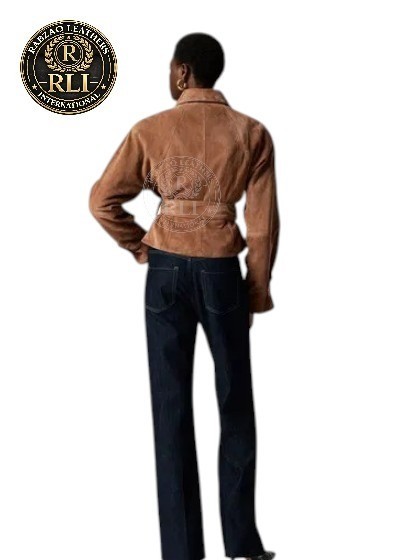 Women Genuine Suede Leather Jacket Brown Belted Wrap Western Vintage Coat