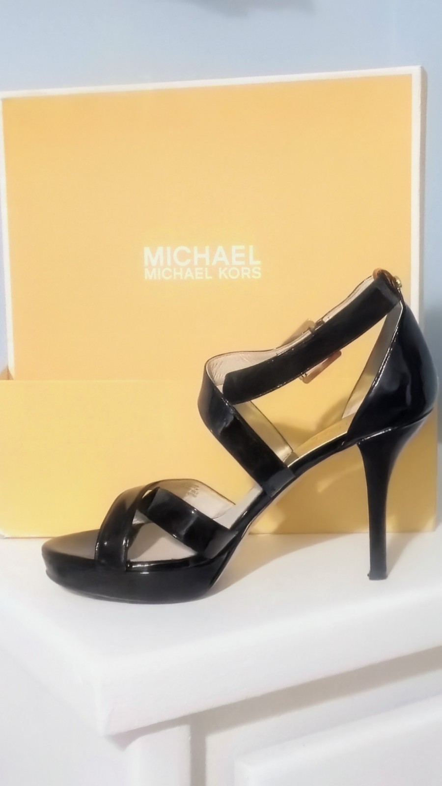 Michael Michael Kors Black Patent Leather Strappy Ankle Strap Heels US 9.5M
