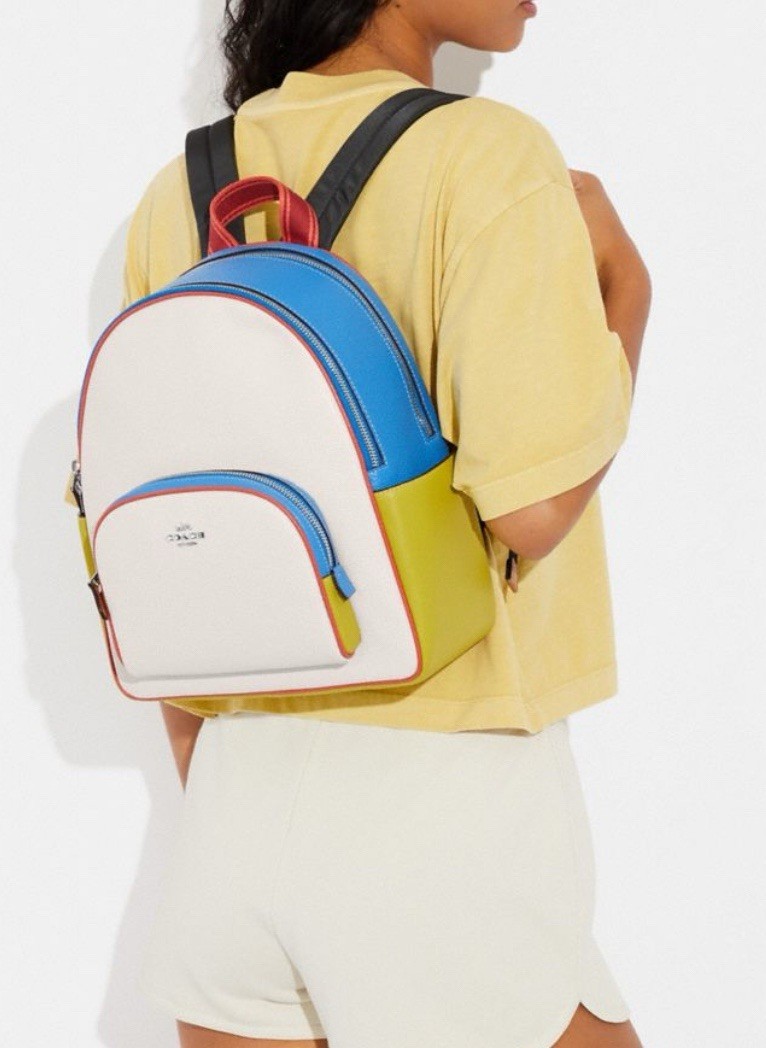 NWT Coach CJ597 Court Backpack With Pebble Leather In Colorblock Chalk Multi