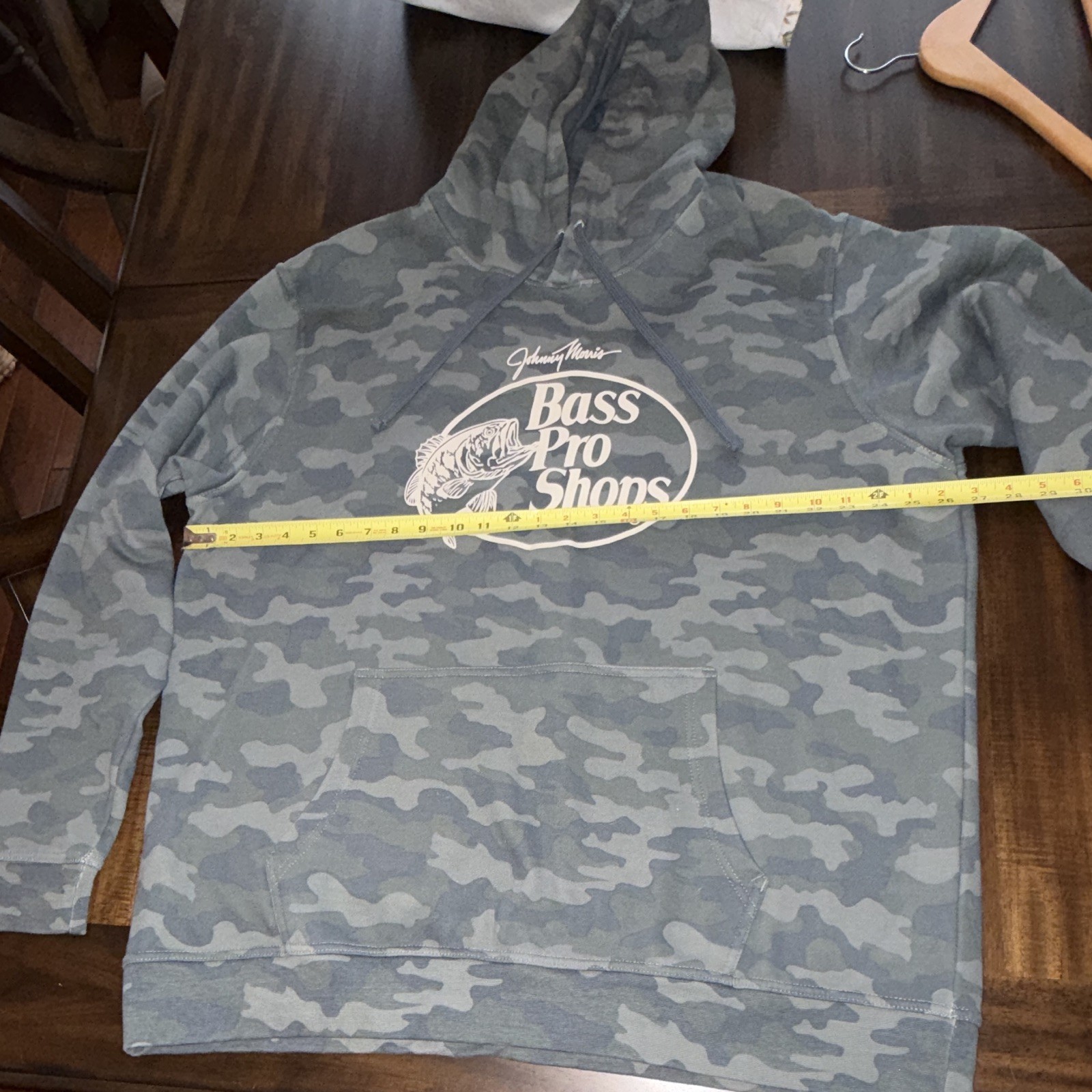 Bass Pro Shops Johnny Morris Men’s Gray Camo Fleece Hoodie Graphic Pockets 2XL
