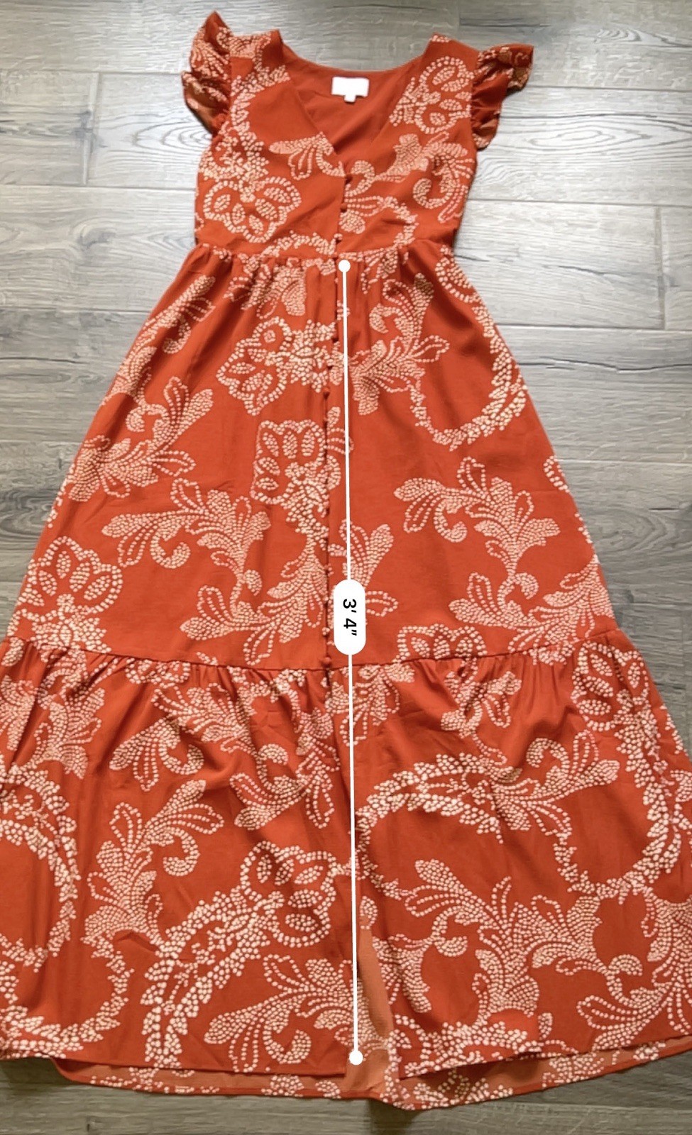 SugarLips Women’s Orange White Floral V-Neck Flutter Sleeve Smocked Maxi M
