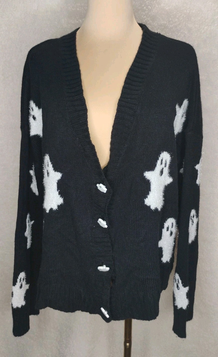 33 Degrees Black Ghost Cardigan Sweater Women’s XXL Oversized Button Ghost Front