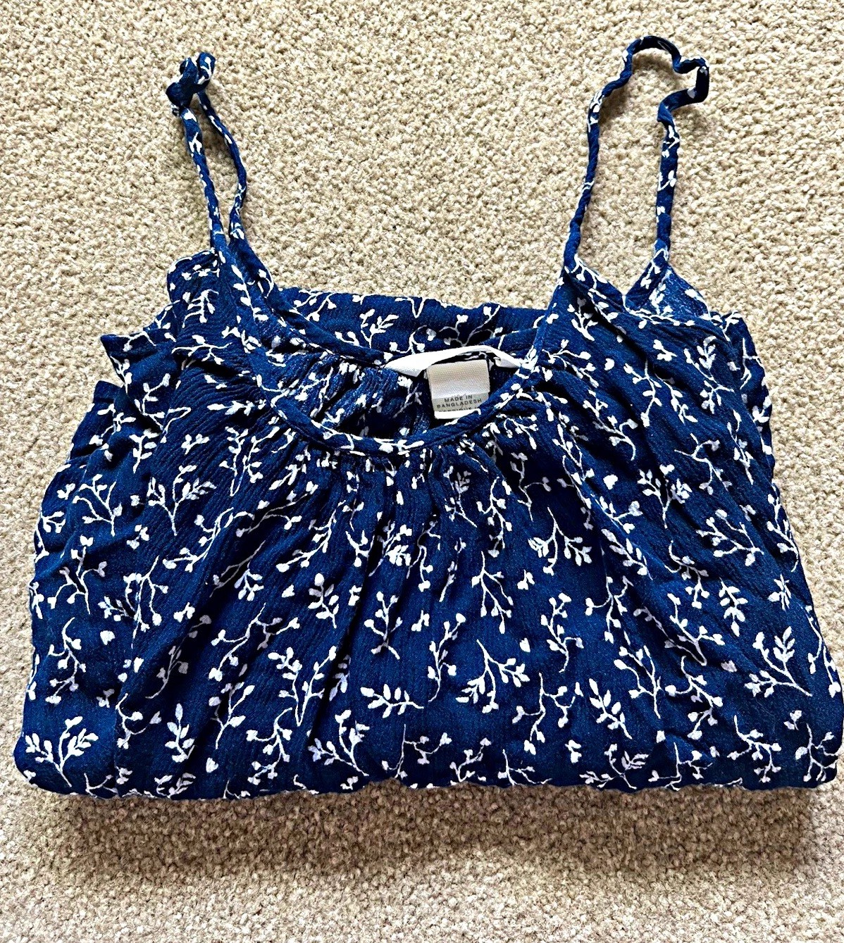 H&M Blue/White Floral Slip Dress Midi Sleeveless Adjustable Ruffle, Size L