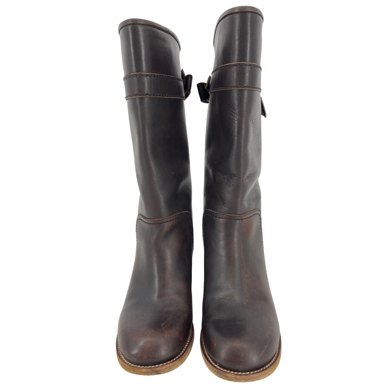 See by Chloe Tall Leather Boots Women 36 Dark Brown Good Bow Detail Block Heel