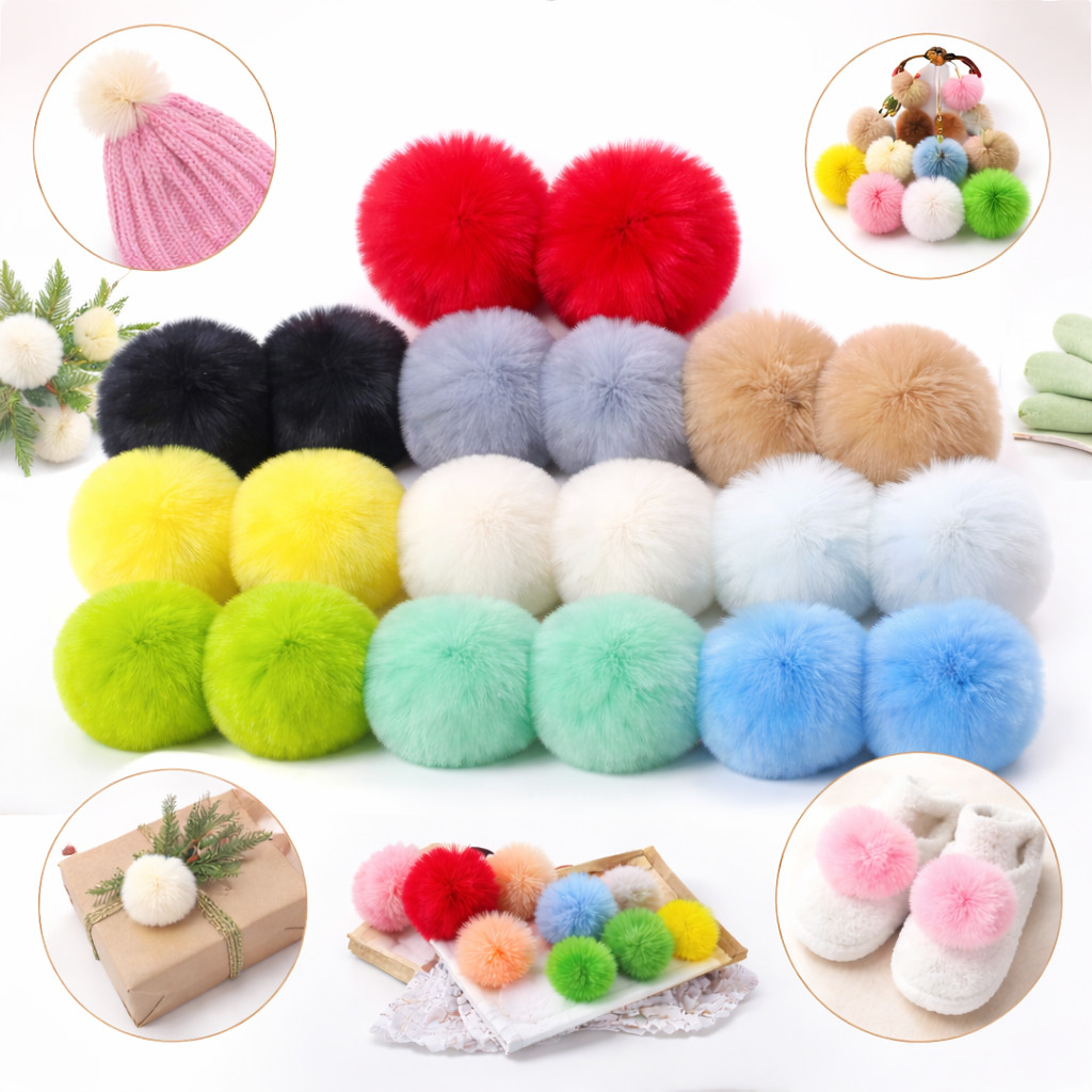 100pcs 6cm Faux Fur Pom Pom Balls with Elastic Loop DIY Keychain Bag Charm Craft