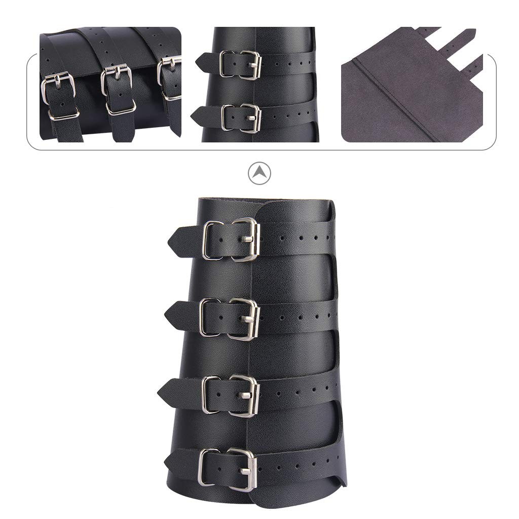 HOEACXY Viking Bracers for Men Medieval Leather common, HBR012-4BUCKLE-BLACK