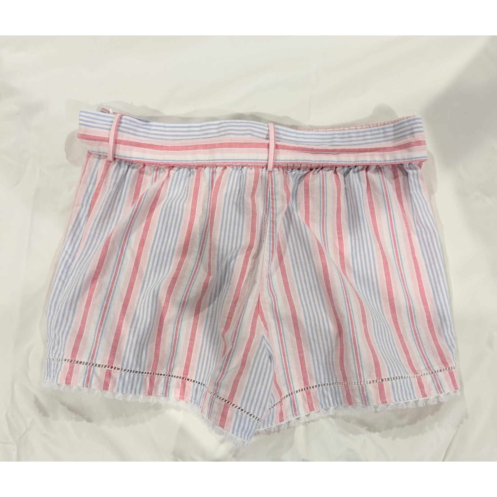 Vineyard Vines Striped Belted Shorts Red White Blue Side Zip Frayed Hem Size 6