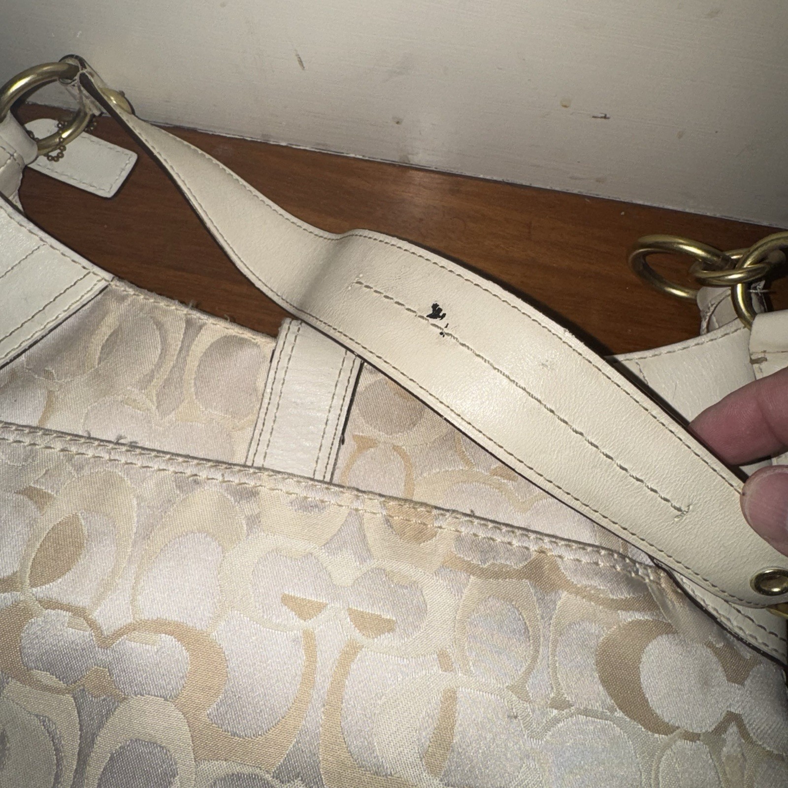 VTG COACH Hobo Bag Cream Ivory Signature CC Monogram M0668-10601 Y2K