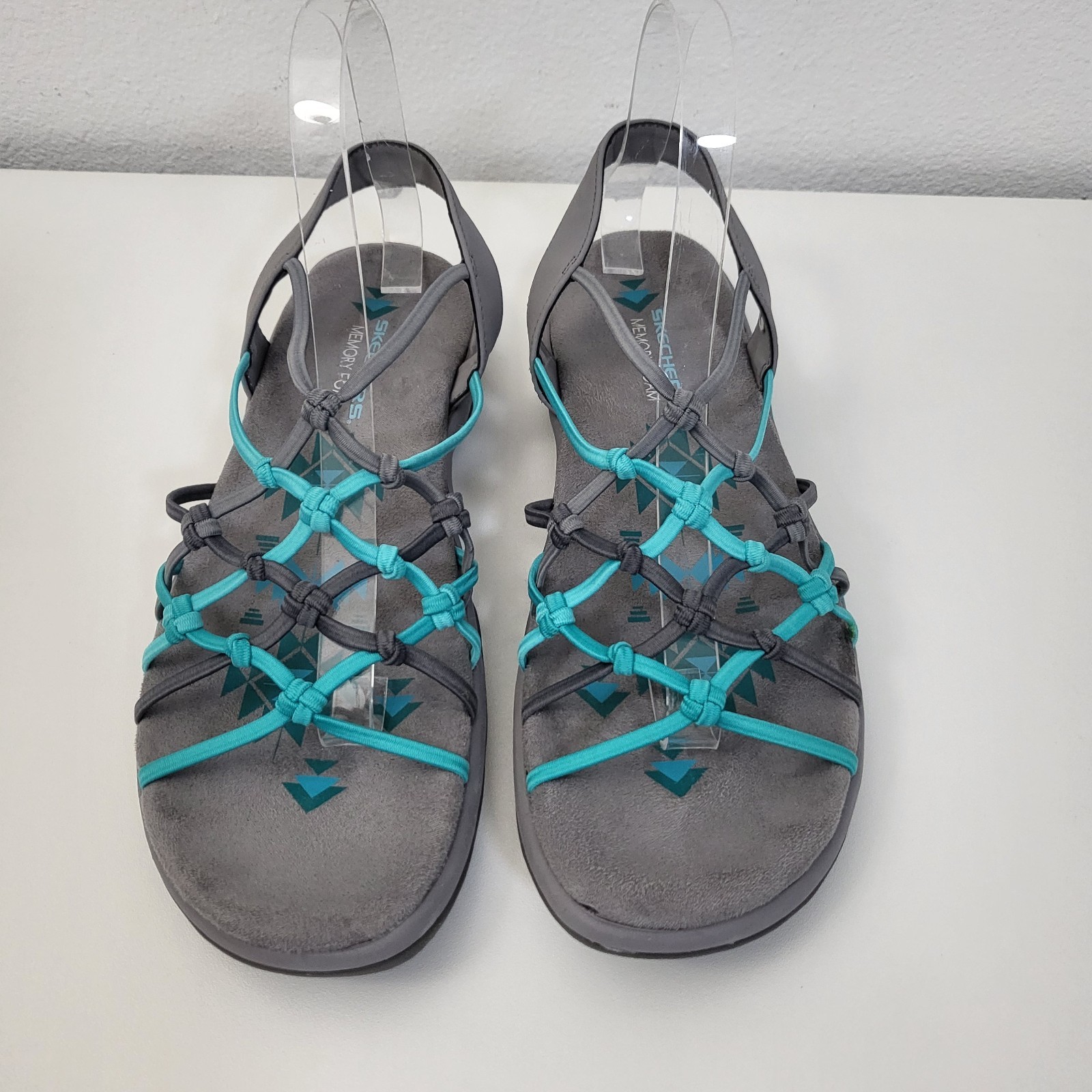 SKECHERS Reggae Slim Forget Me Knot Sport Sandals Womens 9 Gray Aqua Outdoors