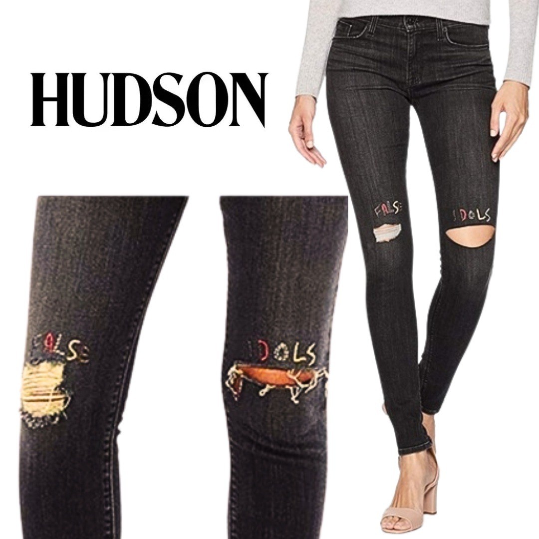Hudson, Nico “False Idols” Midrise Super Skinny Jeans Distressed Black Size 29