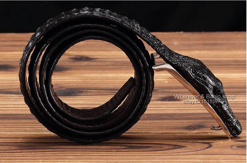 Men Alligator Design Crocodile-Embossed Leather Belts Genuine Cow Leather Belt 9