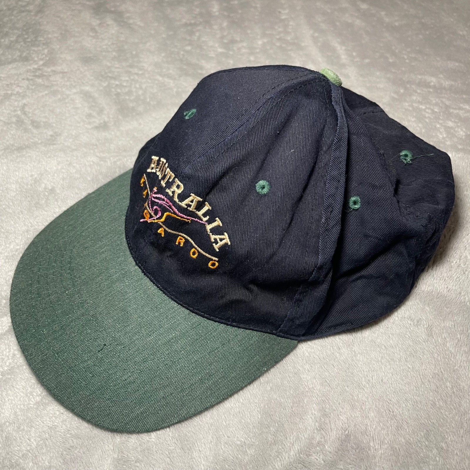 Vintage Australia Kangaroo Hat Men Navy Green Two Tone Embroidered Strapback Cap