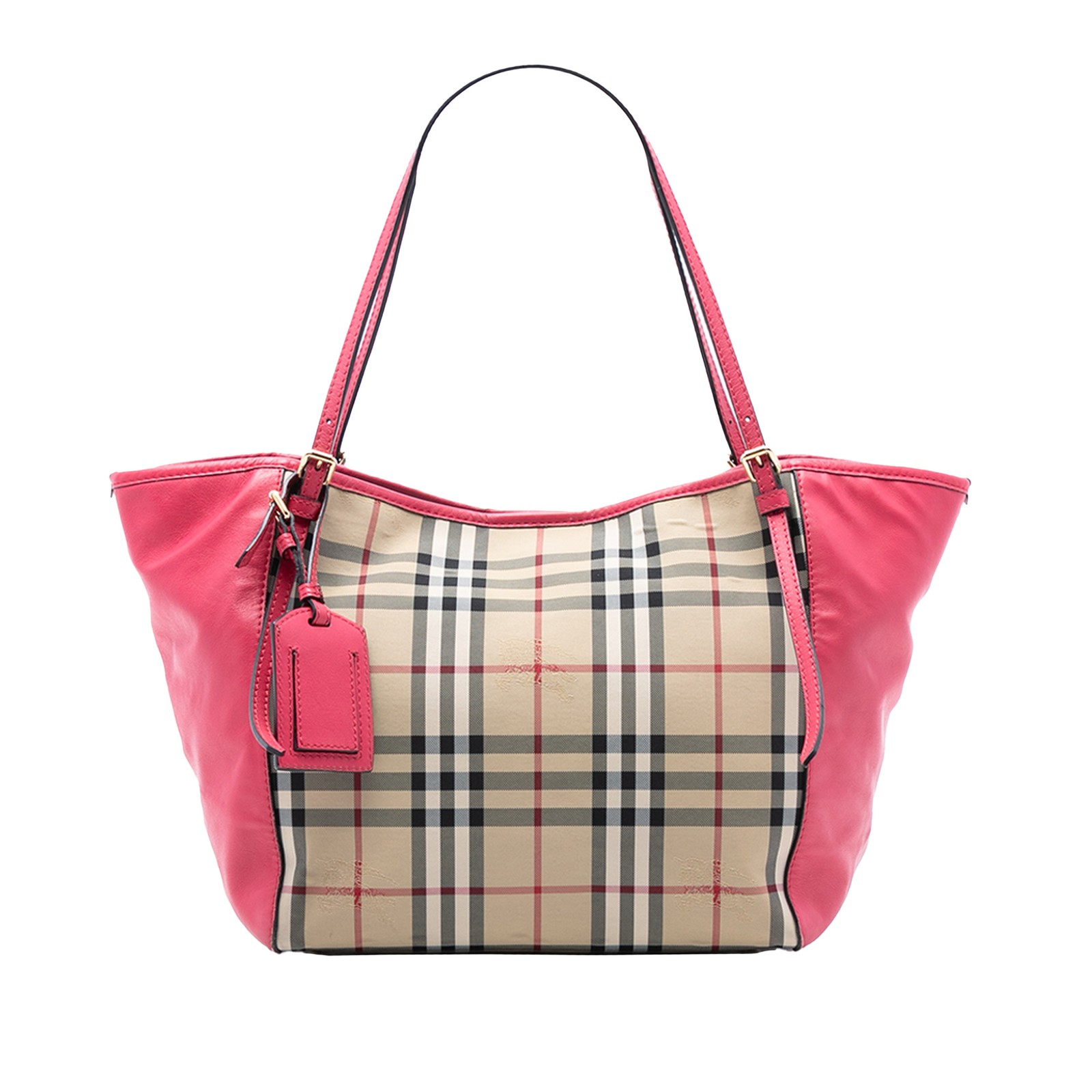Burberry Small Haymarket Check Coated Canvas and Calfskin Canterbury Tote Pink