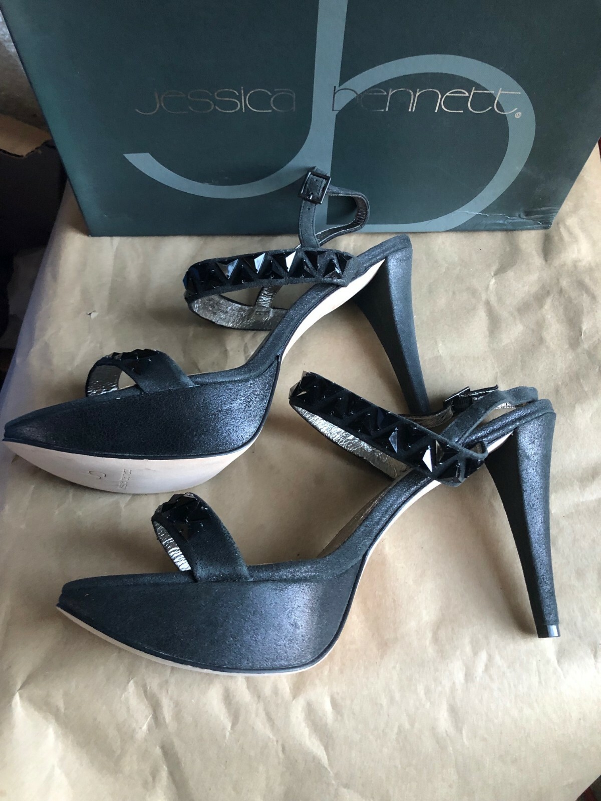 WOW! Jessica Bennett Jeweled Platform Sandal Pumps BLACK LEATHER 13M SEXY NIB