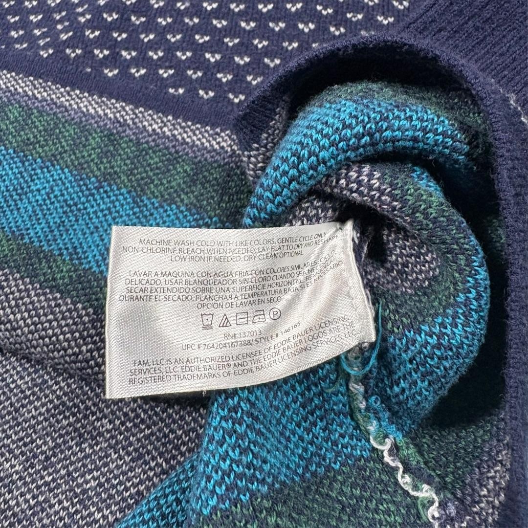 Eddie Bauer Sweater Tunic Womens Large Blue Fair Isle 1/4 Zip Mock Neck Knit